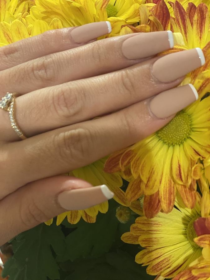 Nude nails with white tips