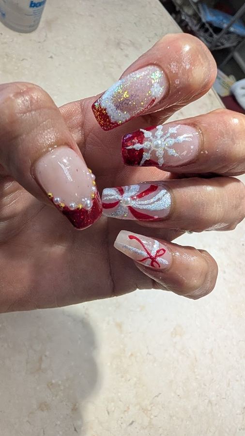 Red and white nail art